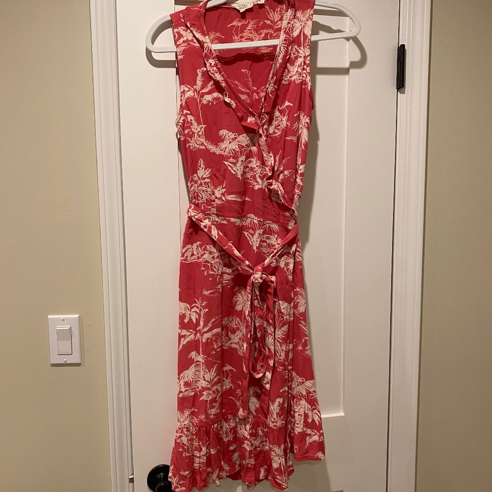 Fat Face sleeveless white and pink Wrap Dress size S Dainty Cottage